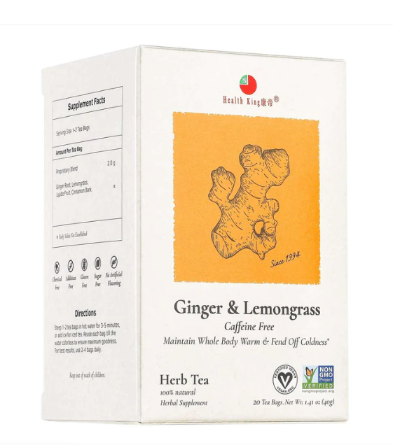 HEALTH KING Ginger & Lemongrass Tea Caffeine Free 20 BAG
